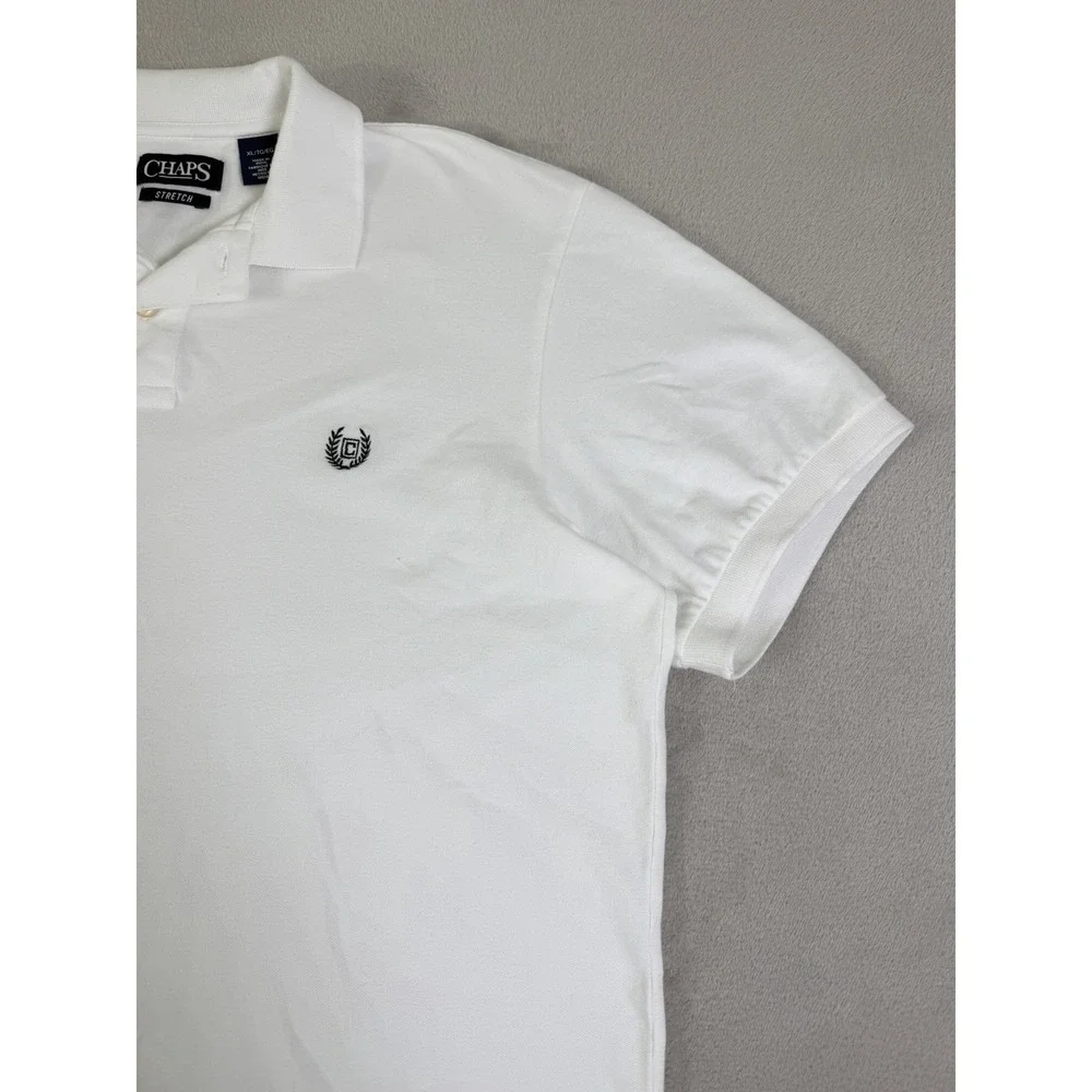 Chaps Stretch Polo Shirt Men's XL White Embroidered‎ Logo Casual Golf Polo